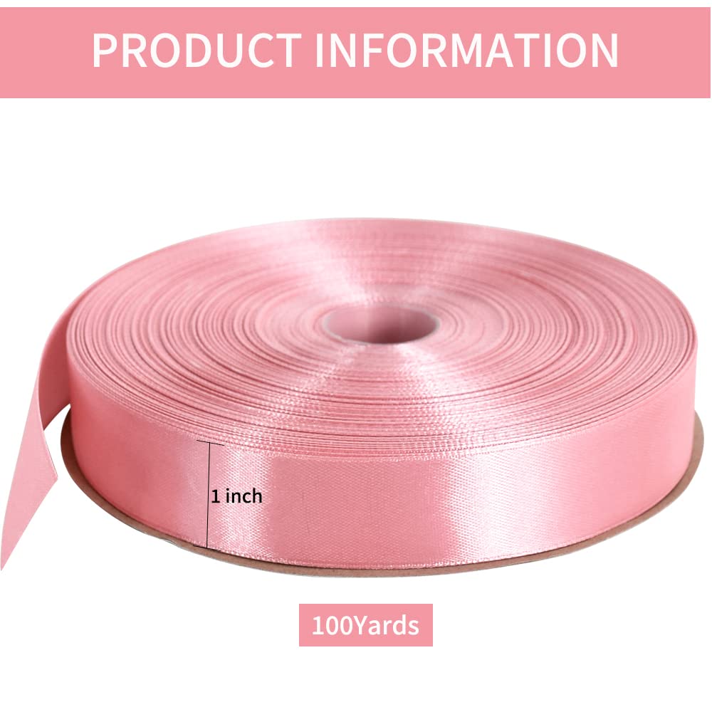 TONIFUL 1 Inch x 100yds Rose Gold Satin Ribbon, Thin Solid Color Satin Ribbon for Gift Wrapping Crafts, Hair Bows Making - Image 2