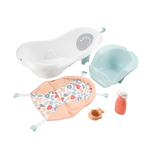 Miniatura 7 de Fisher-Price Bañera de bebé a niño pequeño 4 en 1 con soporte extraíble para bebés y 2 juguetes, flores de verano