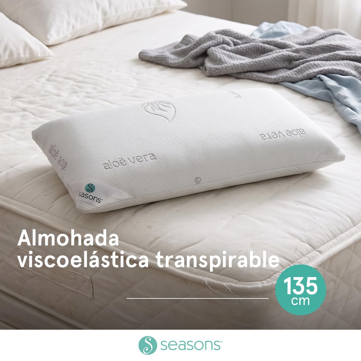 Seasons | Almohada Viscoelástica | Transpirable con Canales de Aireación 135 cm | Aloe Vera