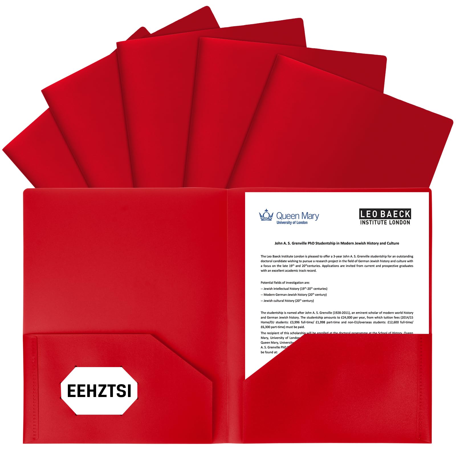 EEHZTSI 6-Pack Plastic Folders with Pockets,2-Pocket Poly Folders Holds 8-1/2" x 11" Paper for School/Office/Home, Red