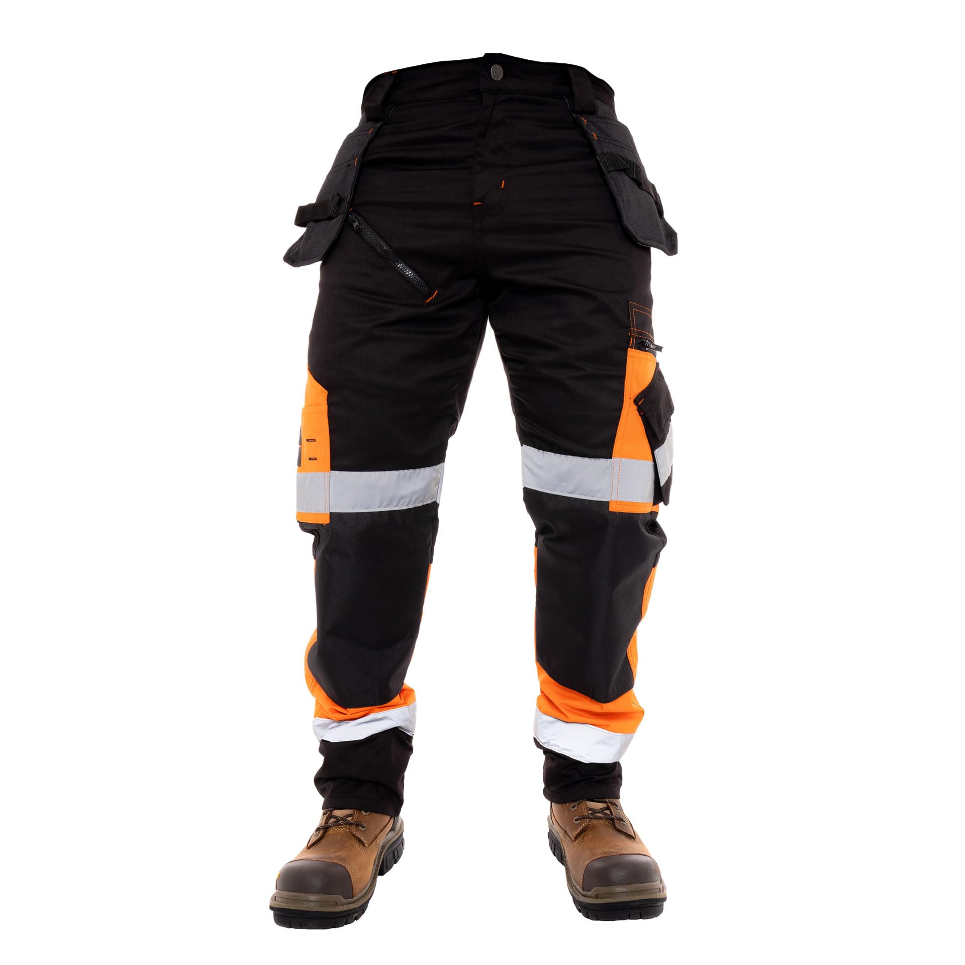 Juicy TrendzMens Hi Vis Work Trousers – Multi Pockets Work Utility & Safety Cargo Pants for Men with Reflective Tape, Tool Storage and Air Vents Hivis Work Pants