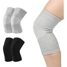 Bamboo Charcoal Compression Knee Sleeve - 2 Pairs Elastic Warm Knee Brace for Men and Women - Compression Knee Pads for Arthritis Black+Gray, Small