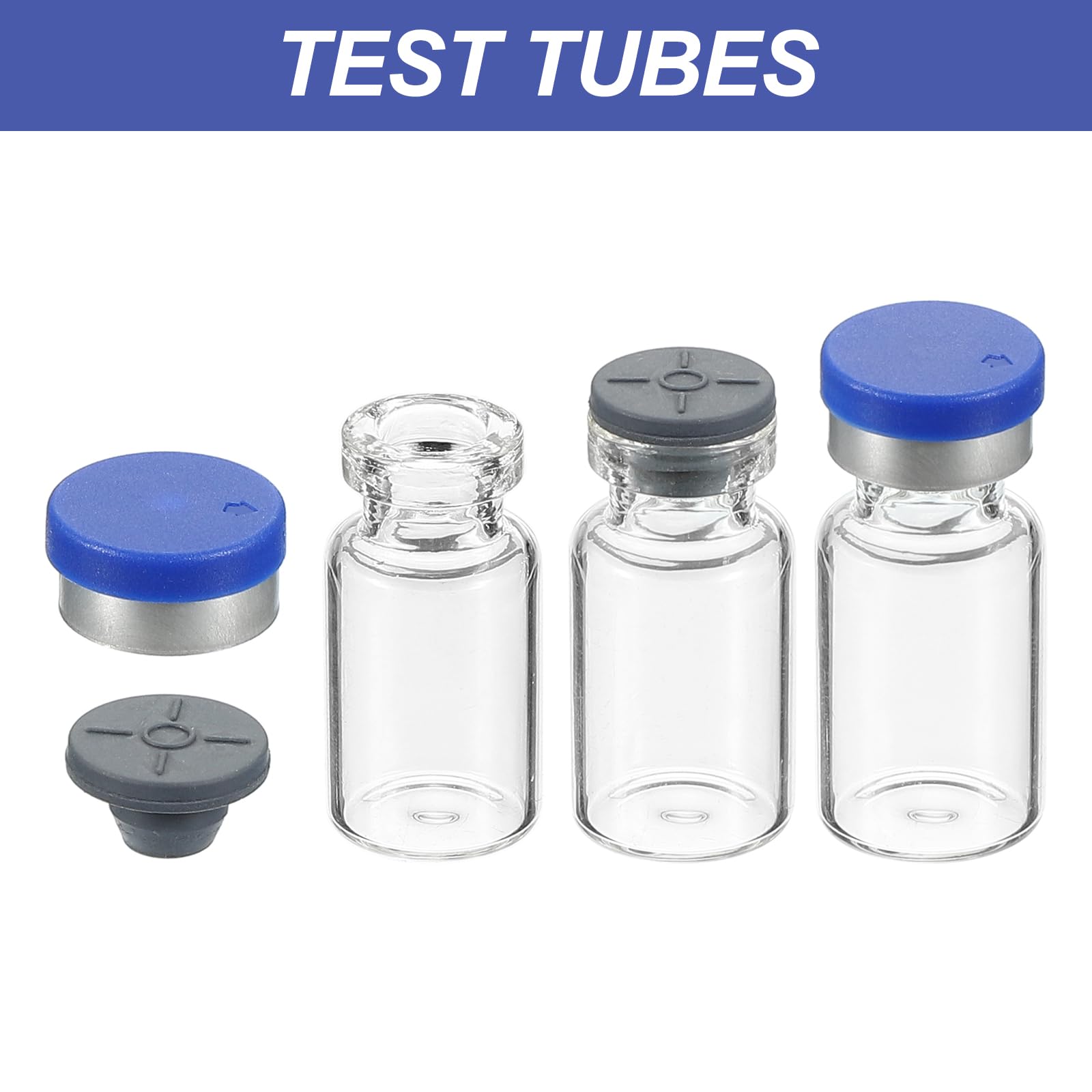 PATIKIL 2ml Probengefäße, 100er Pack Lab Leere Vials mit Butylkautschukstopfen Crimp Top Caps und Etiketten Borosilikatglas Vial, Klar