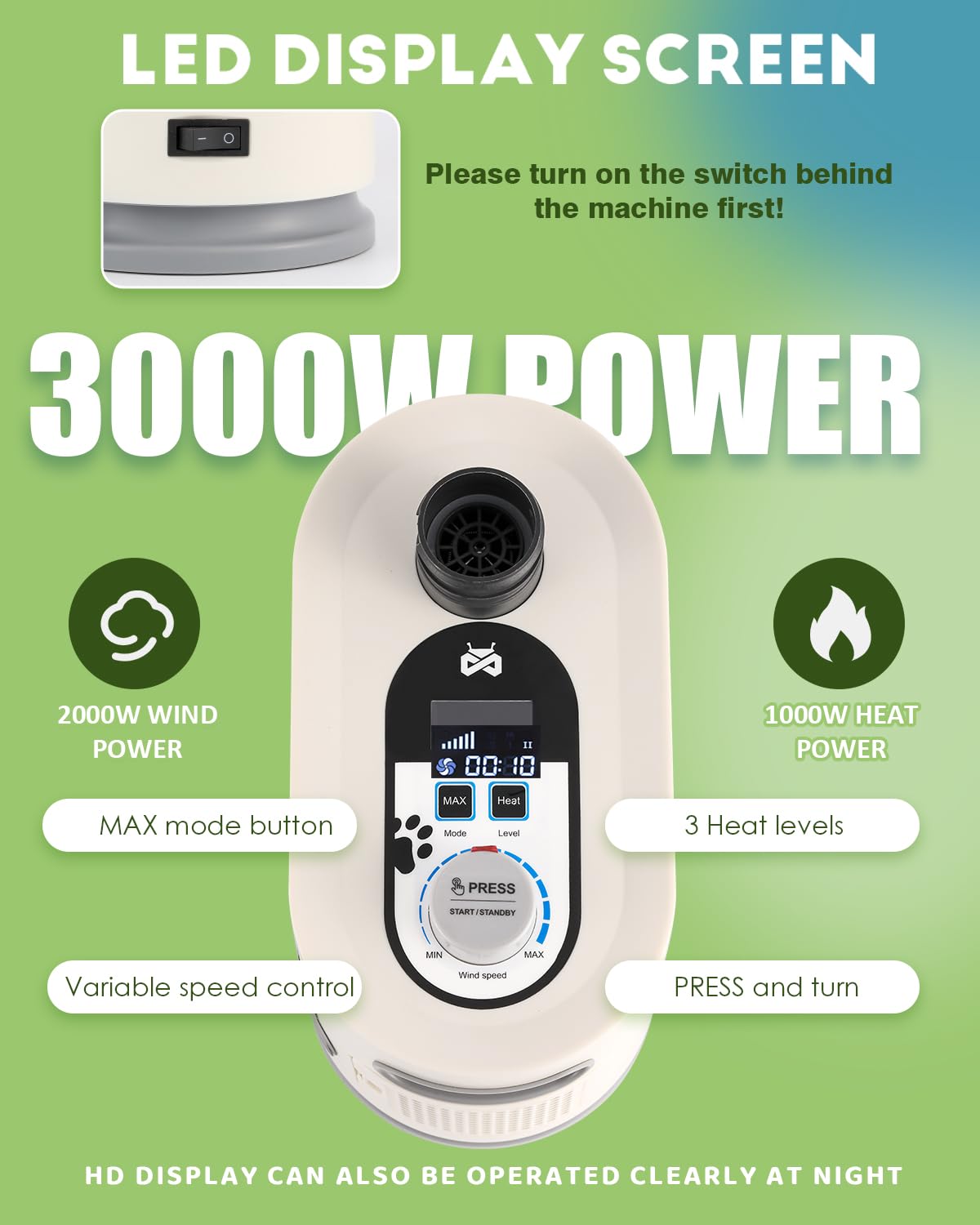 Mxmoonant 2000W 2-en-1 Secador Perro Profesional de pie | Velocidad y Temperatura Ajustables Secador de Perro con Manguera elástica y Manguera posicionada secador de Pelo Perros