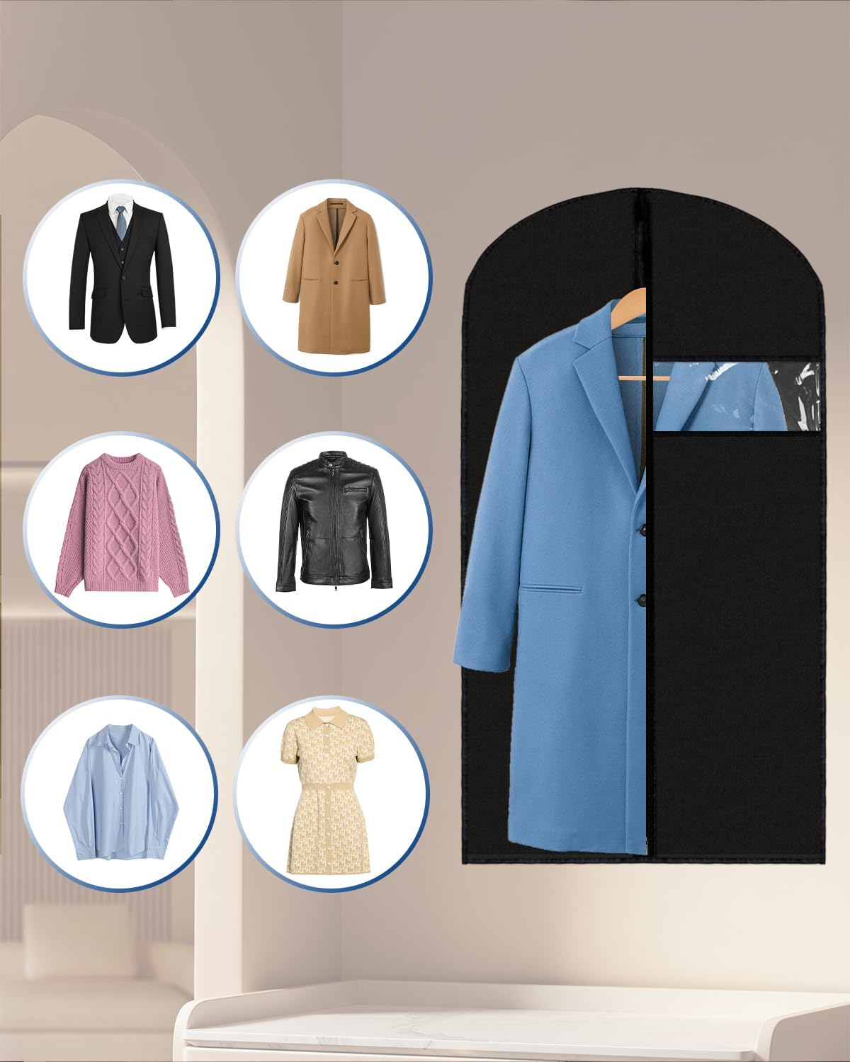 Garment Bags Suit Bags 24 x 43 Inch, 9 Packs Garment Covers for Hanging Clothes on Closet or Travel, PEVA (70GSM) Suit Covers for Storage Suits, T-shirts and Jackets - Image 5