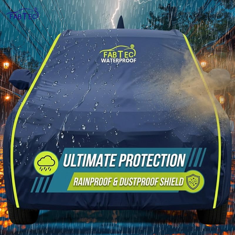 Image of FABTEC Premium Waterproof Car Body Cover for Kia Sonet All Weather Protection Car Cover Scratch Proof with Mirror Pocket (Navy Blue)