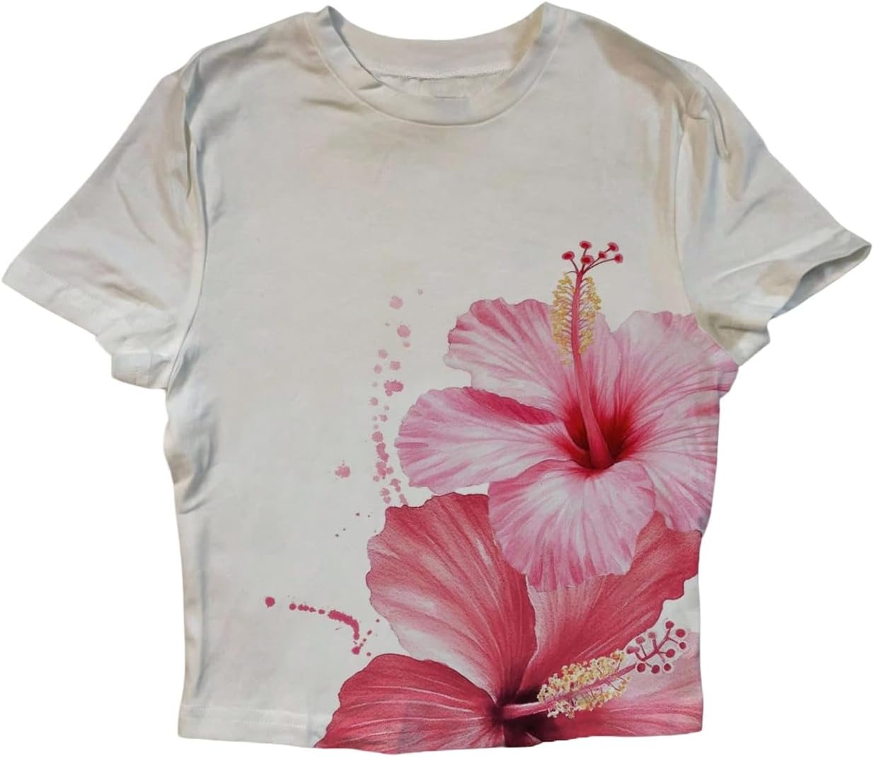 SOLY HUX Women's Floral Short Sleeve Fitted T Shirts Summer Going Out Tees Aesthetic Tops White Floral Large - Image 3