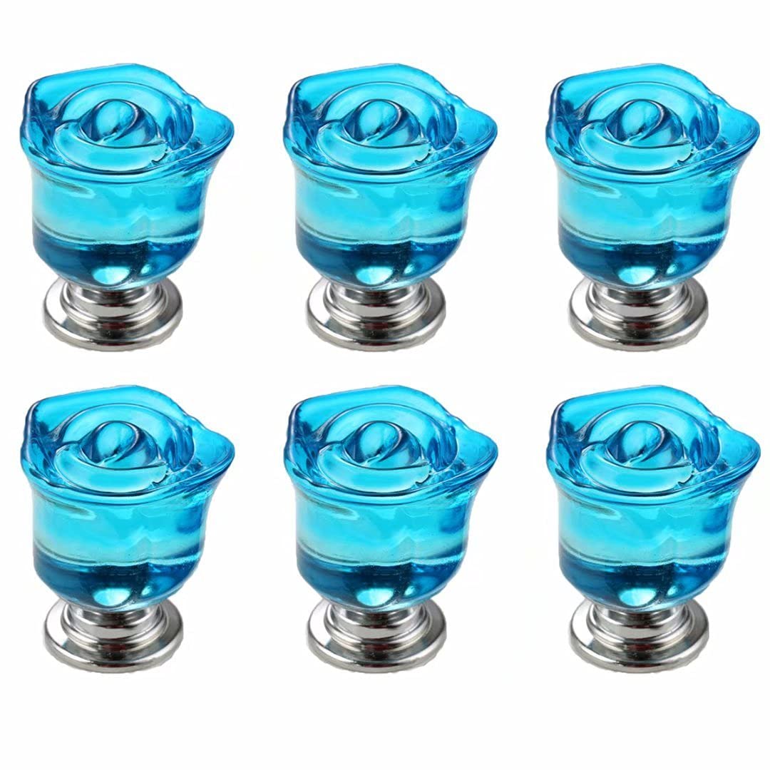 6 Piezas de Cristal Azul con Forma de Rosa, Tirador de cajón Decorativo para Muebles, Armario, Armario, tocador, Armario, Cocina y bebé, niños, decoración de Muebles para niños