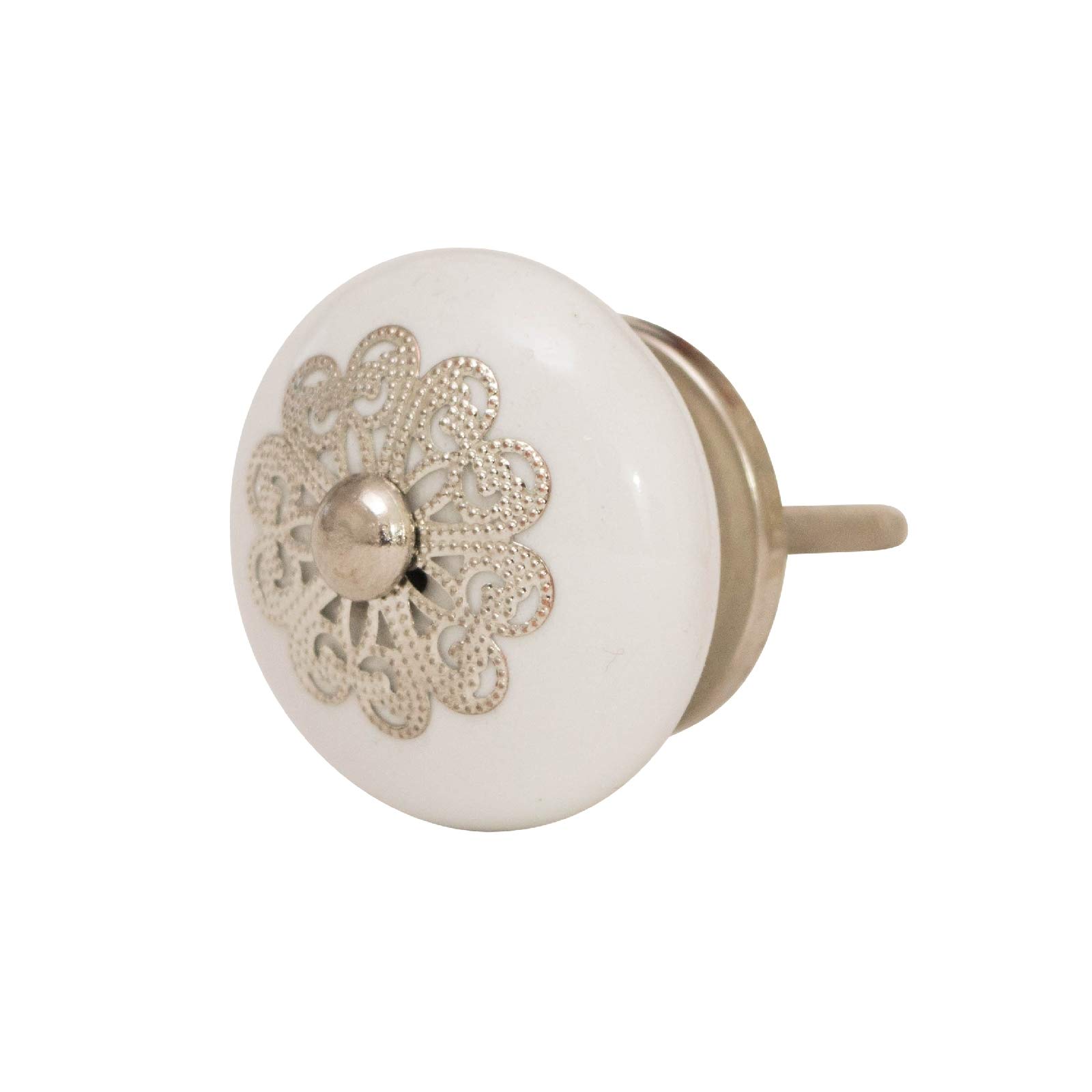 Pomelli per mobili in ceramica bianca e porcellana, 40 mm, stile rustico, shabby chic, pomelli per ante (04. argento, set di 12 pezzi)
