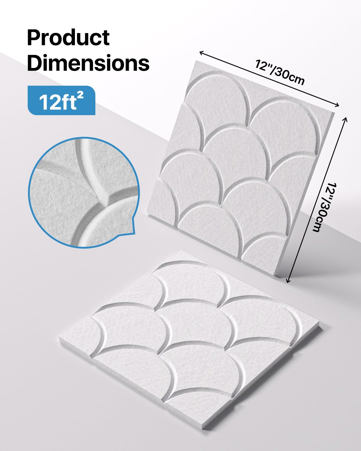 Soundsbay Lot de 12 panneaux acoustiques autocollants, absorbeurs acoustiques, en polyester, pour isolation acoustique, traitement acoustique et décoration murale - 30 x 30 x 0,9 cm