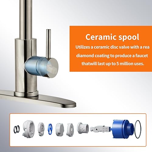 Miniatura 7 de Grifos de cocina, grifo de cocina de níquel cepillado con rociador extraíble, resorte industrial de una sola manija, grifo de fregadero de cocina de