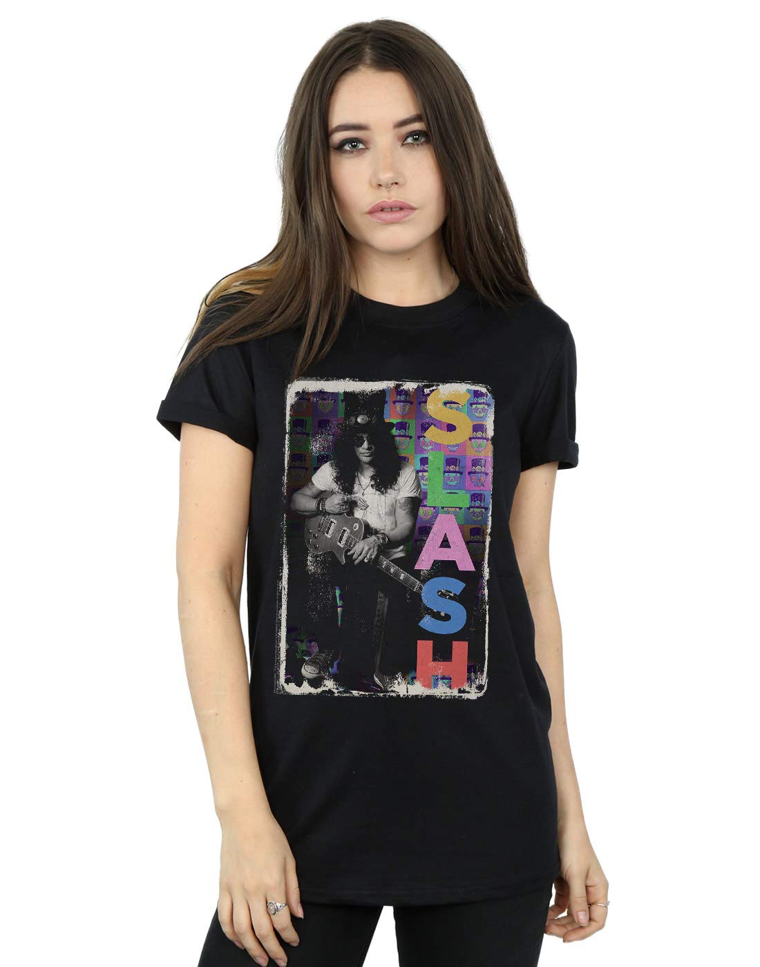 Absolute Cult Slash Women's Pop Art Boyfriend Fit T-Shirt Black Medium