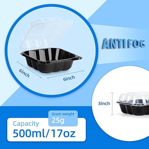 Miniatura 3 de YANGRUI Recipientes de plástico de 6 pulgadas, 17 onzas, paquete de 55 unidades – tapa reutilizable Crystal View anti niebla sin BPA PP Clamshell