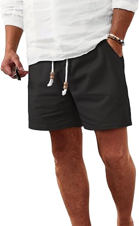Comdecevis Mens 5 Inch Cotton Linen Casual Shorts