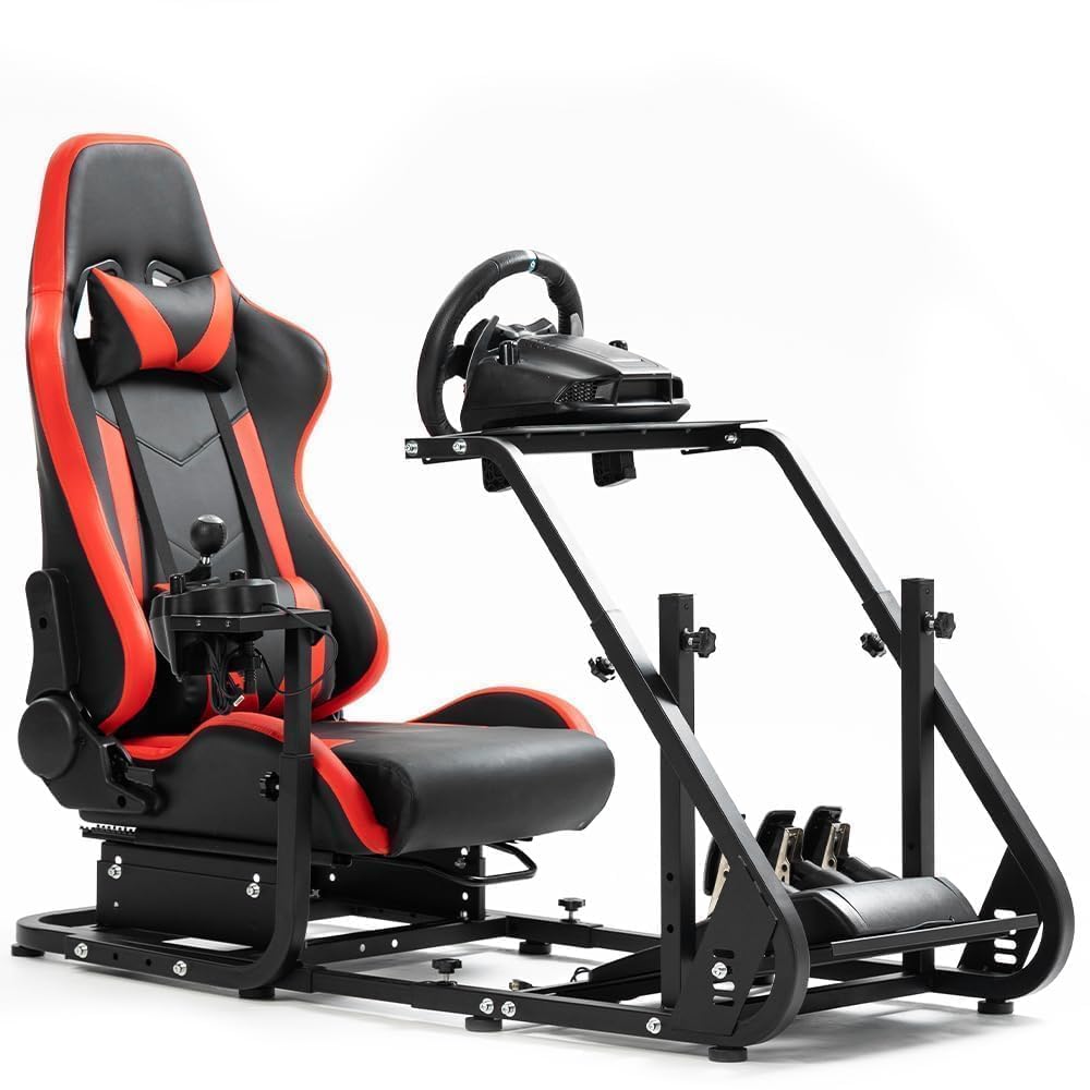 Marada Racing Simulator Cockpit with Comfort Gaming Seat Fit for Logitech/Thrustmaster/Fanatec G923 G920 G27 G29 T300,Pro Sim Driving Race Stand Mountable Monitor Stand, No Shift Wheel Pedal