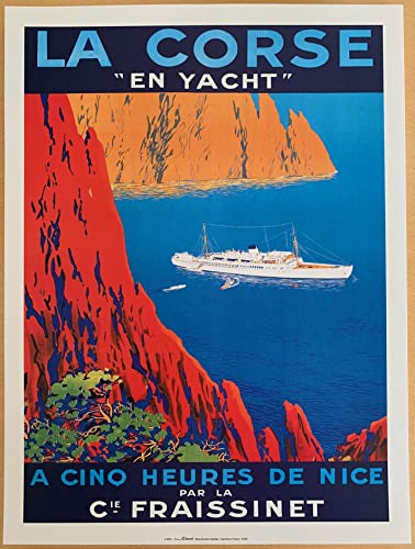 Affiche La Corse en Yacht Cie Fraissinet poster vintage de décoration murale 30x40cm