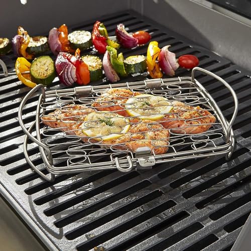 Weber Fisch & Gemüsehalter/Korb - Klein (28 x 20cm), aus Edelstahl, Ideal zum BBQ/Grillen von empfindlichen Grillgut, einfaches Wenden auf dem Grill, spühlmaschinenfest - Silber (6470)