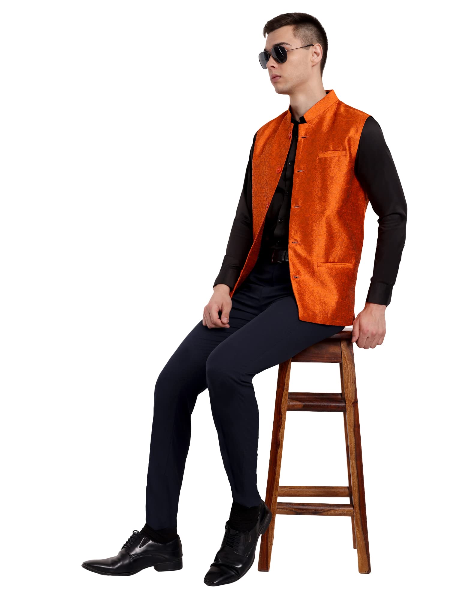 SKAVIJ Abbigliamento etnico impreziosito da uomo Giacca Nehru Gilet formale stampato floreale Vestibilità regolare