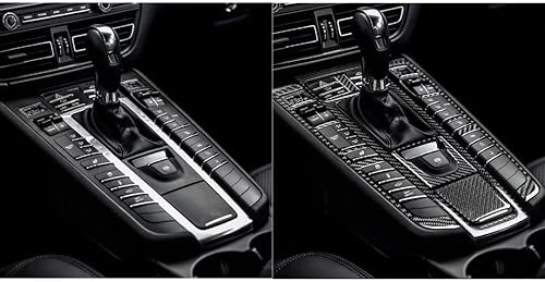 Miniatura 10 de Accesorios interiores de fibra de carbono Engranaje de control central Panel de freno de mano electrónico Conjunto de botones de marco para Porsche