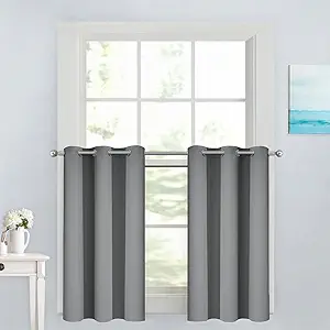 Yakamok Short Blackout Curtains 36 inches, Grommet Thermal Insulated Small Window Treatment Room Darkening Privacy Draperies for Basement Bathroom Bedroom(2 Panels,Grey,42x36 Inch)