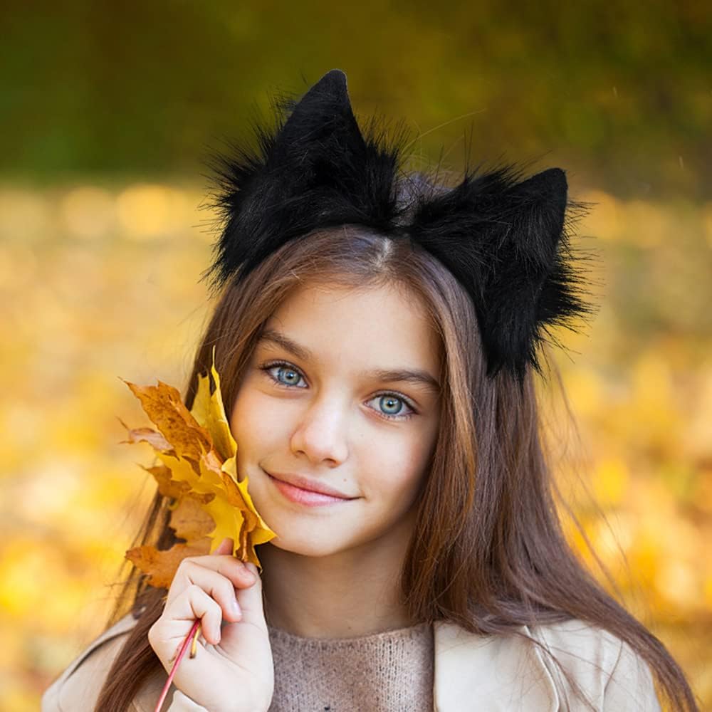Cat Wolf Fox Dog Ears Headband Handmade Long Faux fur Cosplay Halloween Costume Party - Image 4