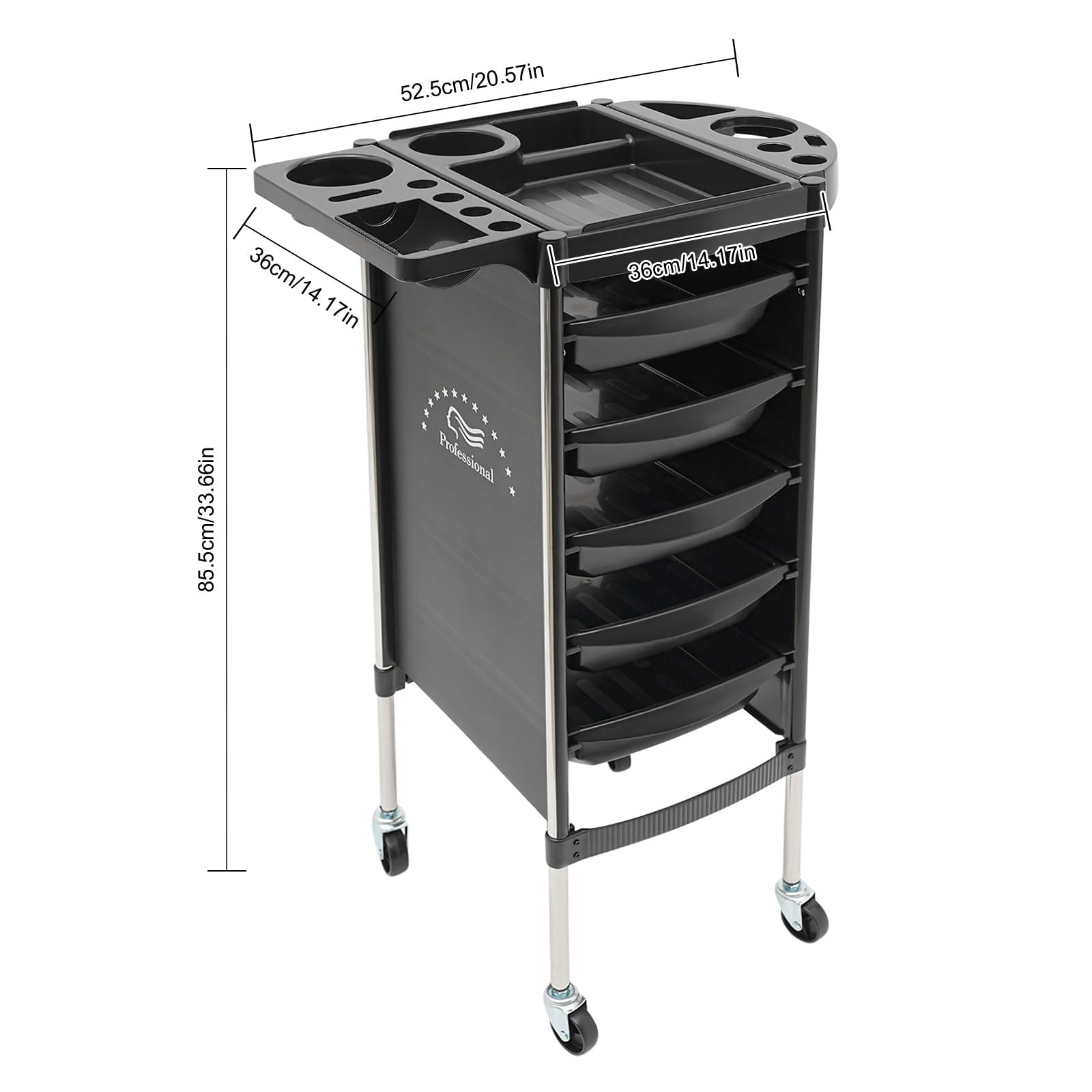 Carrito de peluquería con ruedas 6 niveles 5 cajones extraíbles negro