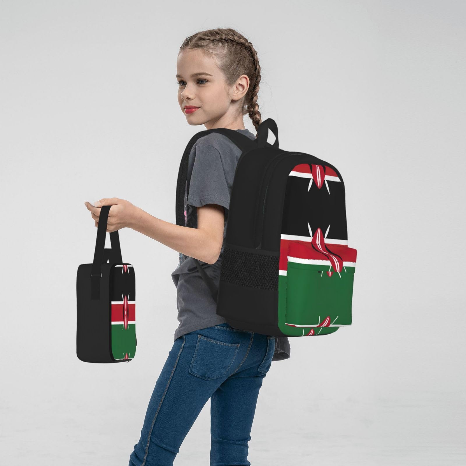 Flaga Kenii plecak dziecko chłopcy dziewczęta pudełko na lunch szkoła torba na książki zestaw uczniów szkół średnich student prezent, Czarny, One Size, Bagaż