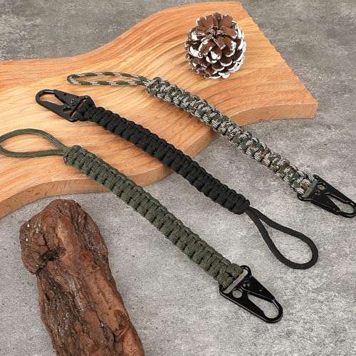 Qianyu 3 peças de chaveiro paracord de tecido com mosquetão clipe de cordão trançado resistente, ace