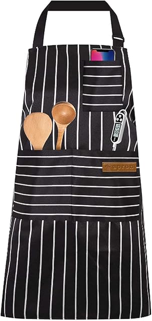 Adjustable Apron Unisex Apron with Pocket Cooking Kitchen Chef Aprons for Women Men Home Kitchen Restaurant (black strips)