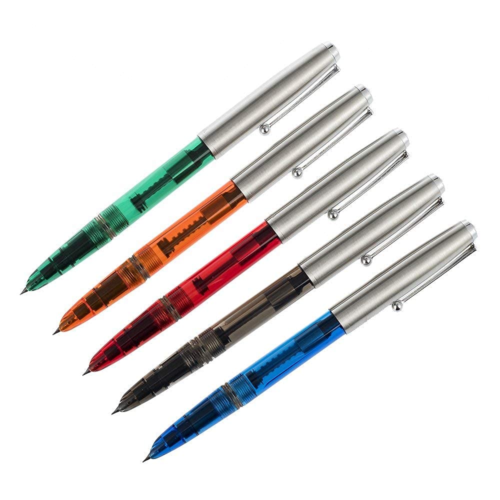 Lot de 5 stylos plume Jinhao 51A en plastique à pointe extra fine avec capuchon en acier argenté, ensemble d'écriture de couleurs transparentes