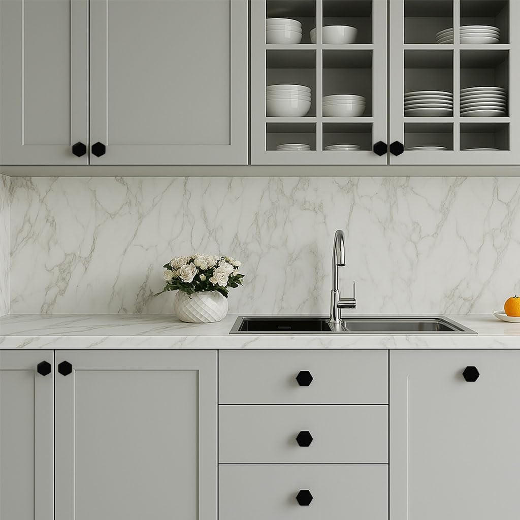 20-Pack Black Cabinet Knobs for Dresser Drawers, 1-1/4 inch Hexagon Knobs for Kitchen Cupboard Bathroom Closet, Matte Black Finished