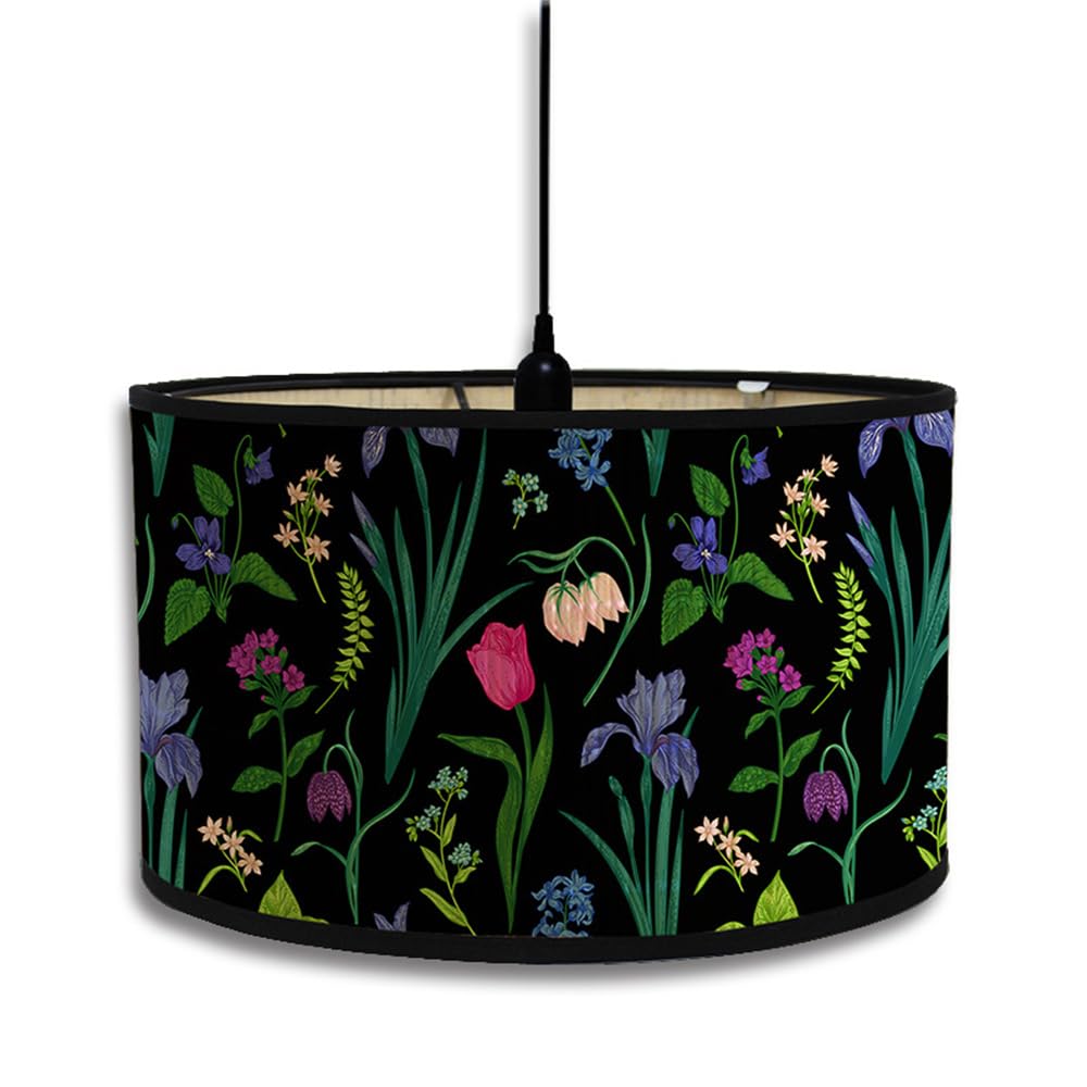 Morbuy Vintage Floral Bamboo Lampshade for Table and Floor Lamps - 30cm Drum Ceiling Pendant Shade for Home Decor, Wall and Bedside Lighting (Blooming)