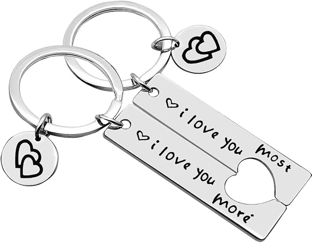 Couple Gifts Keychain for Husband Wife,I Love You Most I Love You More Matching Couple Keyring Set for Him and Her,Couple Lovers Gift Key Ring Valentine's Day Birthday Gifts for Boyfriend Girlfriend