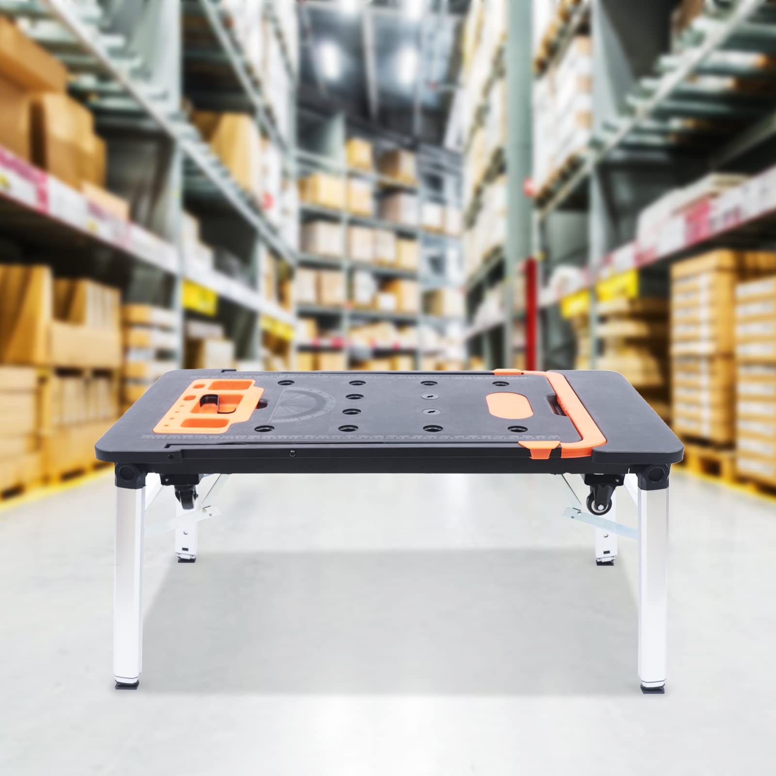 Banco da lavoro multifunzionale, capacità di carico 150 kg, dimensioni 109 x 55 cm, pieghevole, altezza regolabile 52 – 78 cm, utilizzabile come banco da lavoro per sega, carrelli a rotelle e carrelli