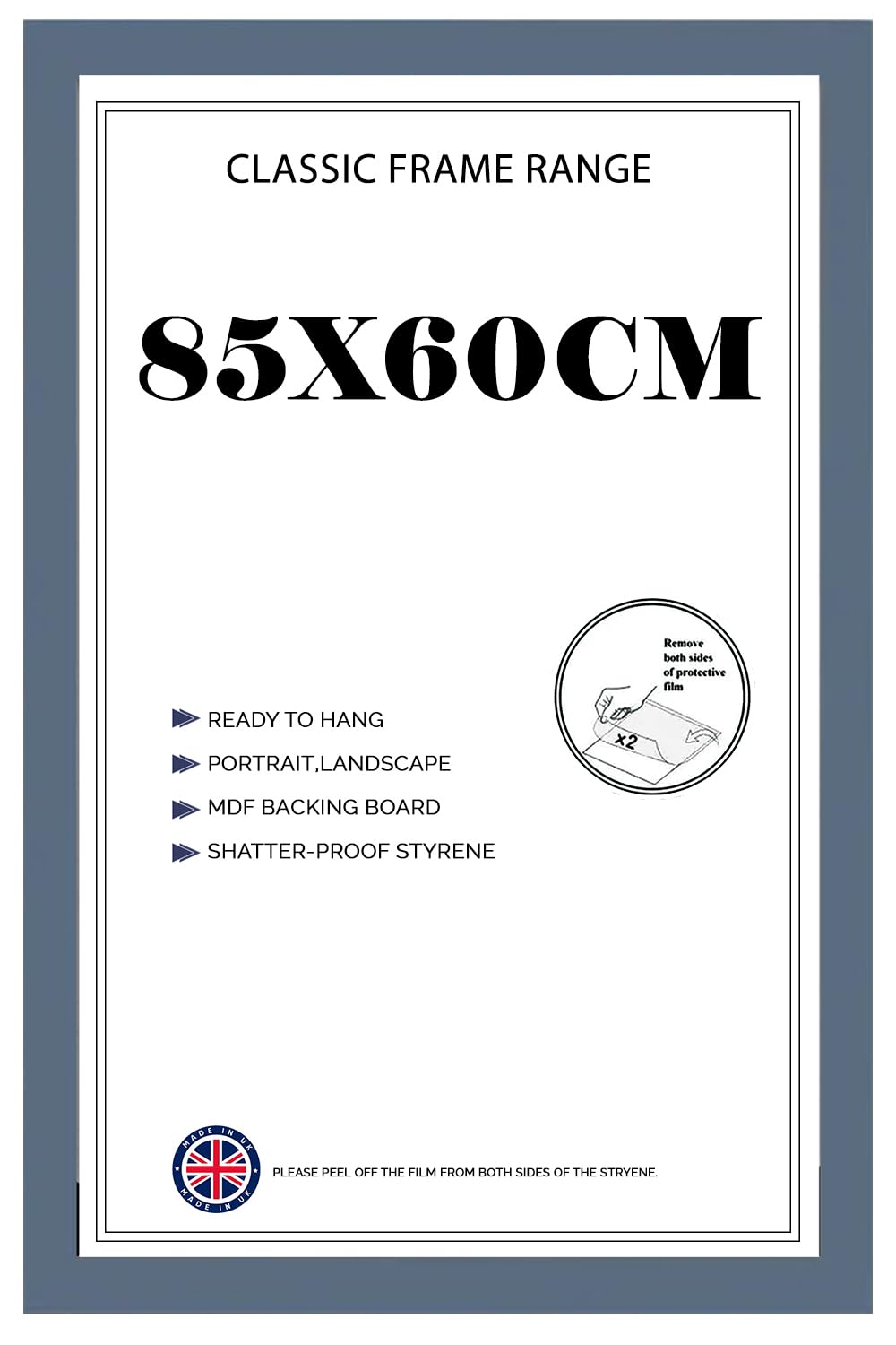Poster frame 85x60cm, Crystal Clear HD Front Dark Grey Picture frame 60x85, Jigsaw Puzzle Horizontally or Vertically