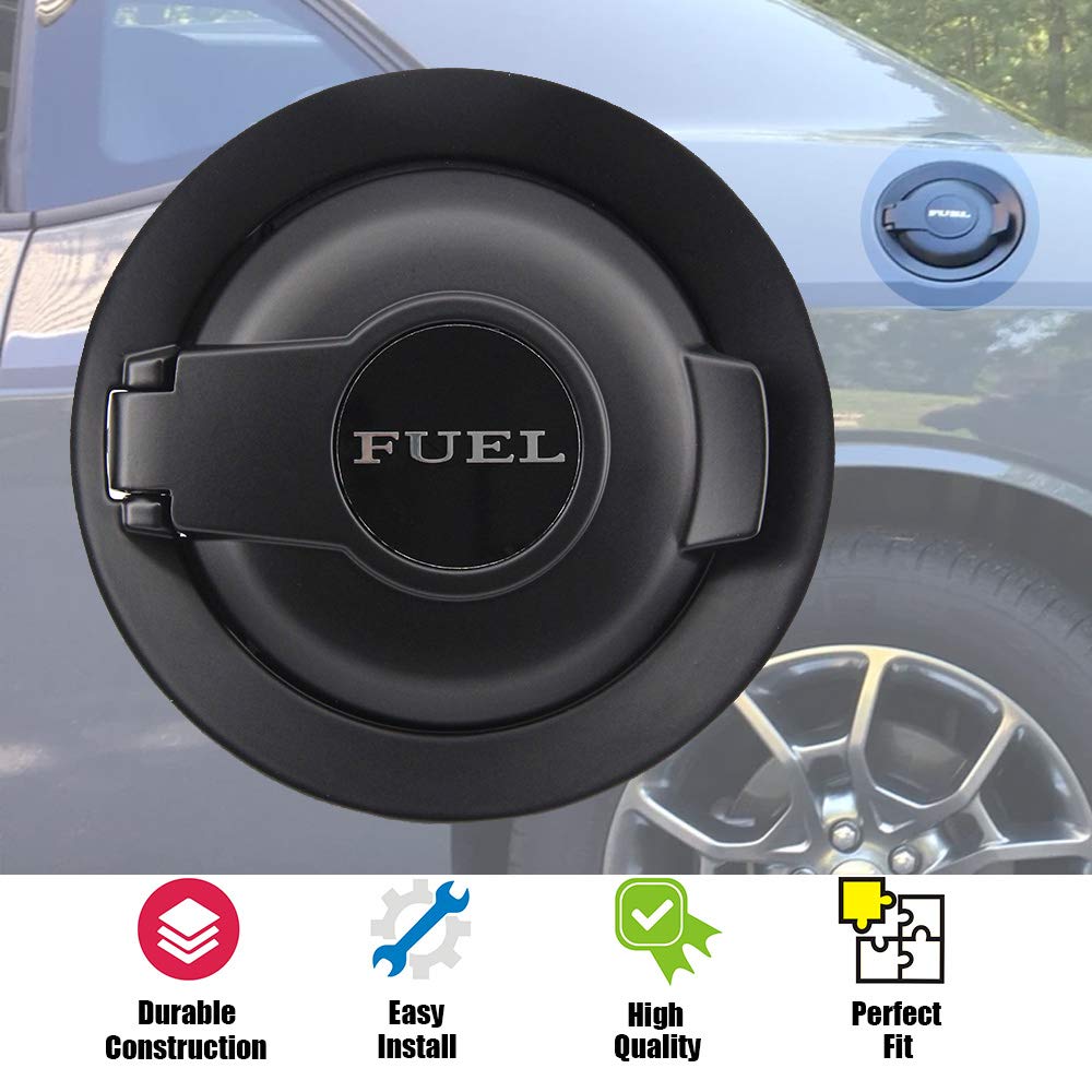 Black Vapor Edition Gas Filler Door Cap For Dodge Challenger 2008-2019 – Matte Black & Silver, Direct Fit