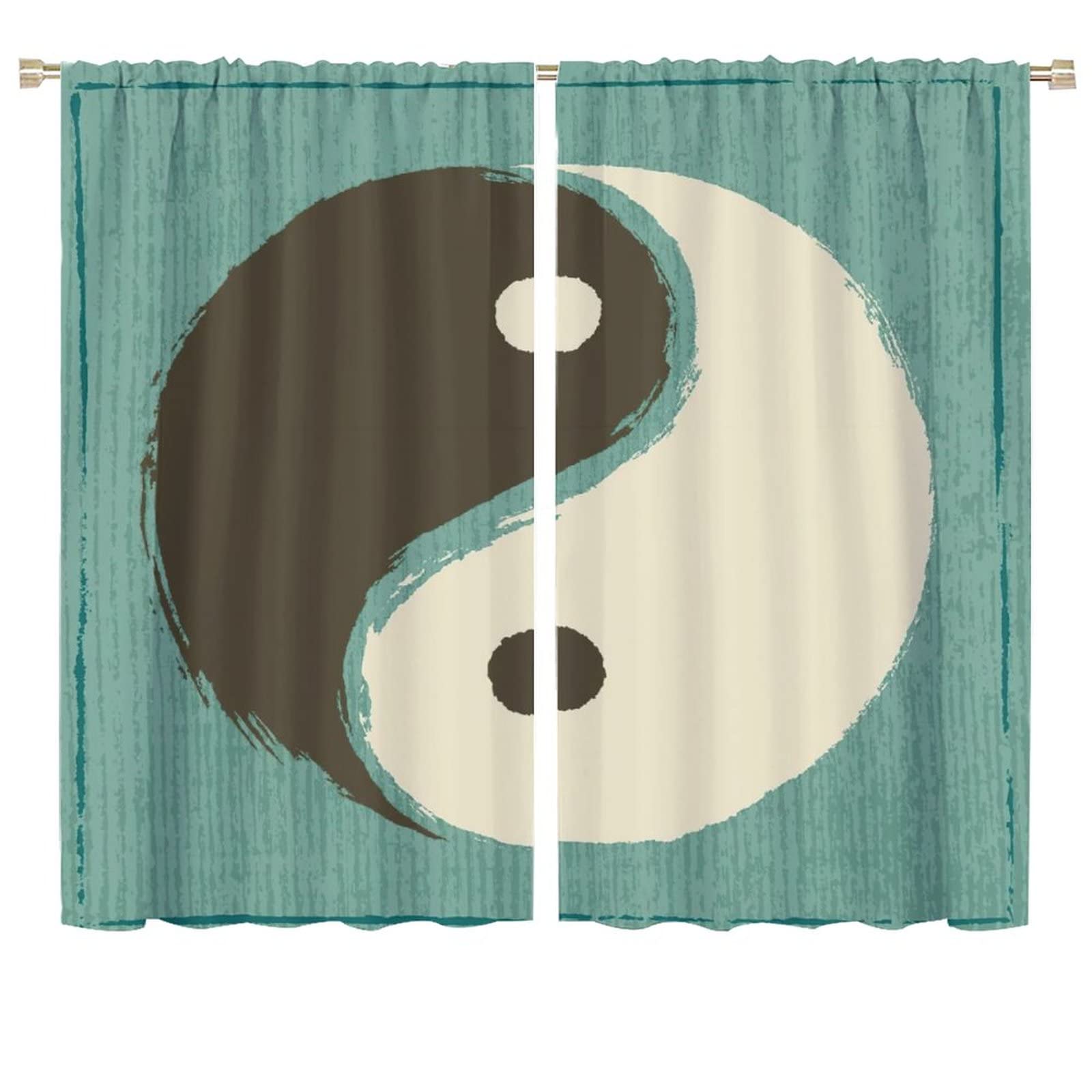 Yin Yang Curtains,Traditional Ying Yang Theme Pattern Darkening Thermal Insulated Window Drapes,for Home Decoration Suitable for Living Room Bedroom 72x63in 2 Panels
