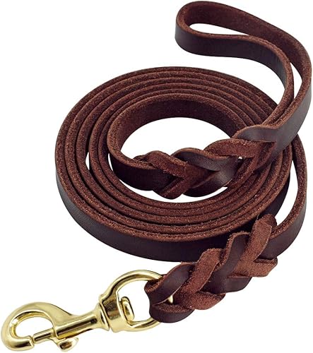 Berry Pet Correa de cuero para perro, correa trenzada para entrenamiento y caminata, 6.5 pies por 58 pulgadas (80.7 in 0.6 in), color marrón Latigo