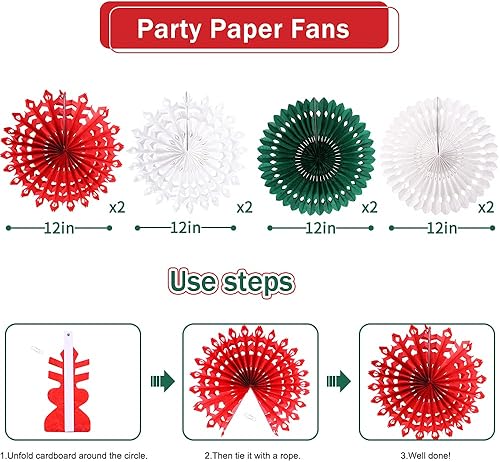 Miniatura 4 de Decoraciones de fiesta de Navidad, pancarta de Feliz Navidad, panal de abeja, sombreros de Papá Noel, árboles, copos de nieve, abanicos de papel