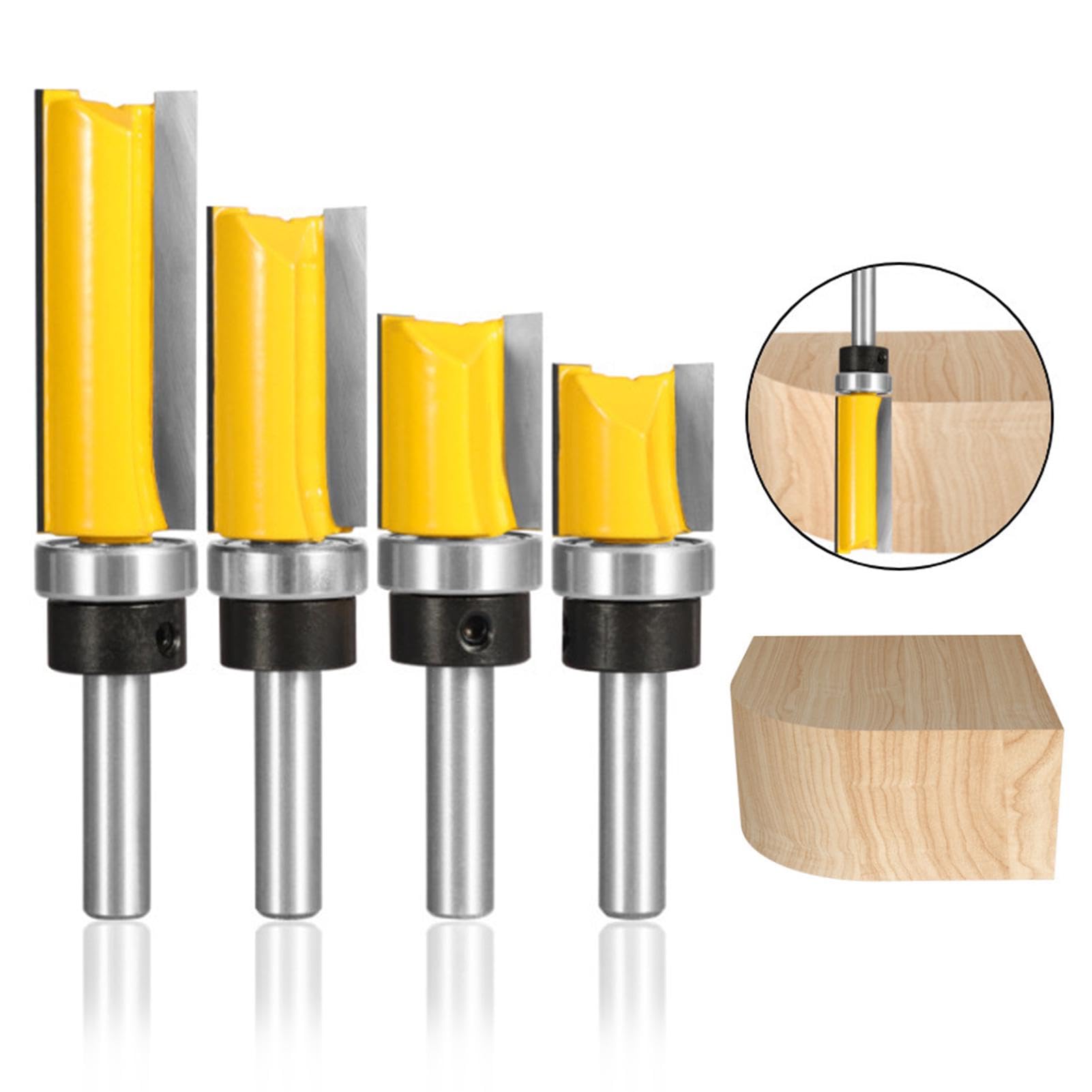 4 fresas de enrasado, rodamientos superiores, fresadoras de 8 mm, fresa superior, herramienta de corte con rodamientos de bolas para madera, bordes y copiadora