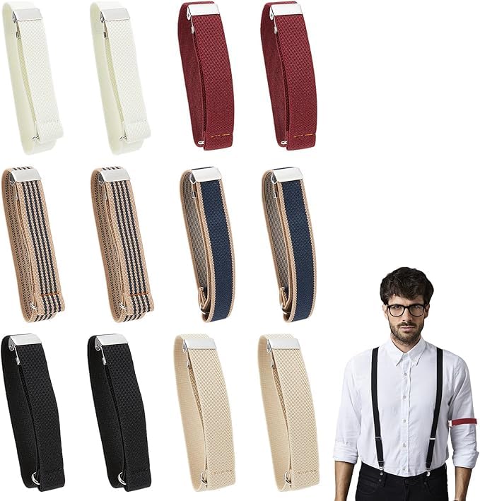 WEBEEDY 6 pares de soportes elásticos antideslizantes para mangas de camisa, brazaletes ajustables, ligas, bandas elásticas para el brazo, accesorios de camisa para mujeres y hombres (6 colores
