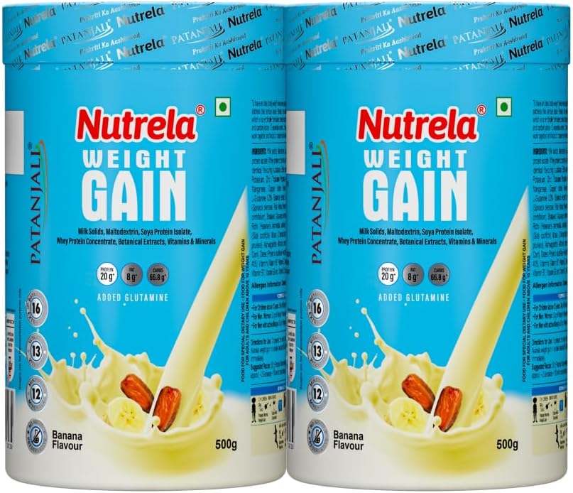 NUTRELA Weight Gainer Powder | 500G Banana Flavour (Pack of 2) | High-Calorie Mass Gainer With Vitamins & Khandsari Sugar | Ideal For Men & Women