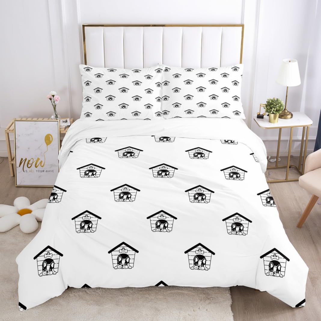 Housse de couette bouledogue français 3 pièces en microfibre douce motif chien 140x200 cm