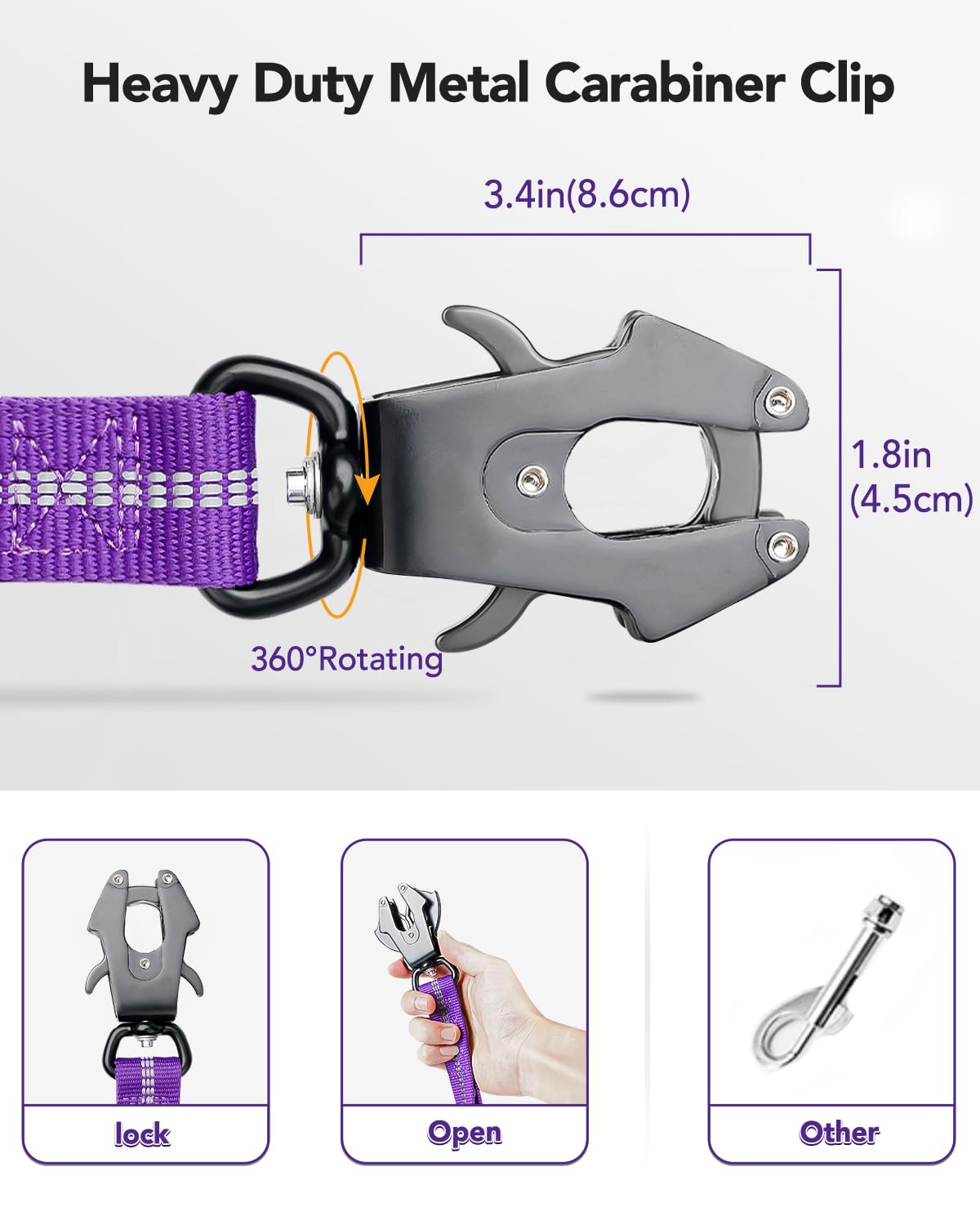 Joytale Tactical Dog Lead Heavy Duty, 1.2-1.8m Shock Absorbing Bungee leash with 2 Handle, Metal Carabiner Clip, Car Seatbelt - Image 2