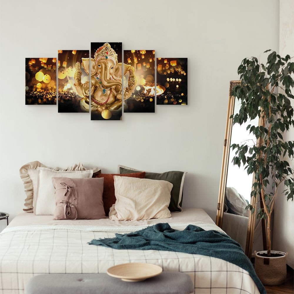 murando Cuadro en Lienzo Ganesha Hinduismo 150x75 cm Impresión de 5 Piezas Material Tejido no Tejido Impresión Artística Imagen Gráfica Decoracion de Pared Zen p-A-0031-b-o