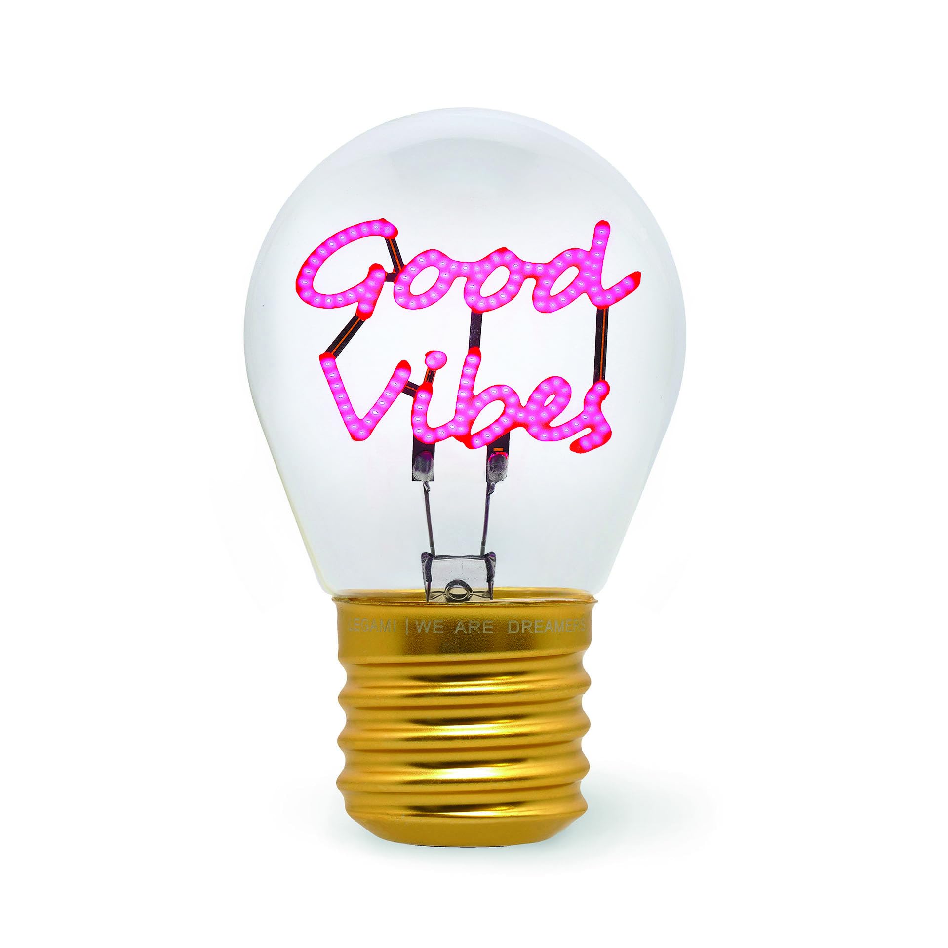 Legami - Lampada da Tavolo a forma di Lampadina, Ricaricabile con Cavo USB, Senza Fili, Bulb Fiction, Tema Good Vibes, 6.8 x 10.3 cm