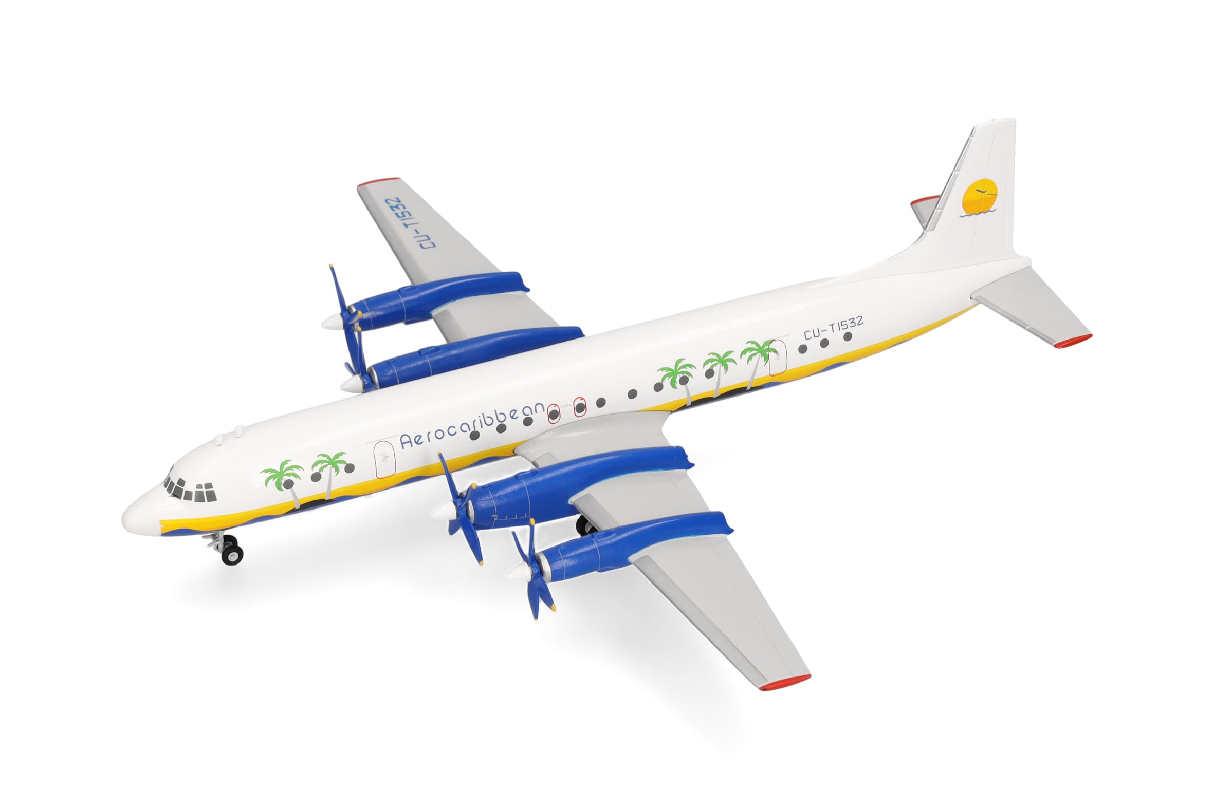 Herpa Modellflugzeug Aero Caribbean Ilyushin IL-18 Miniatur im Maßstab 1:200, Sammlerstück, Flugzeug Modell mit Standfuß, Metall