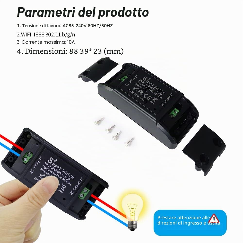 Smart Switch WiFi, 220 V, 10A, Smart Switch WiFi, App Tuya/Smart Life, compatibile con Alexa e Google Home, (1/un, Nero).