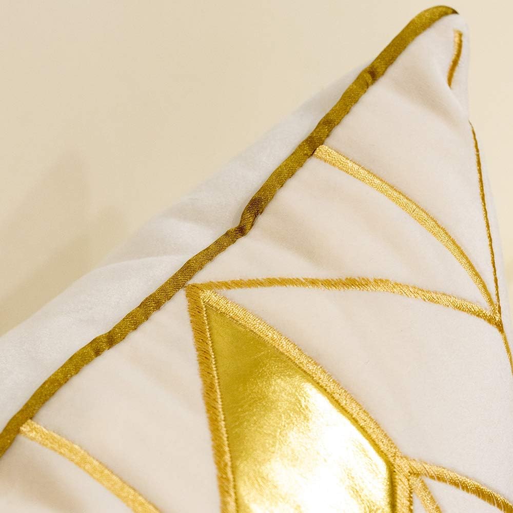Avigers 20 x 20 Inches White Gold Leather Striped Cushion Case Luxury European Throw Pillow Cover Decorative Pillow for Couch Living Room Bedroom Car