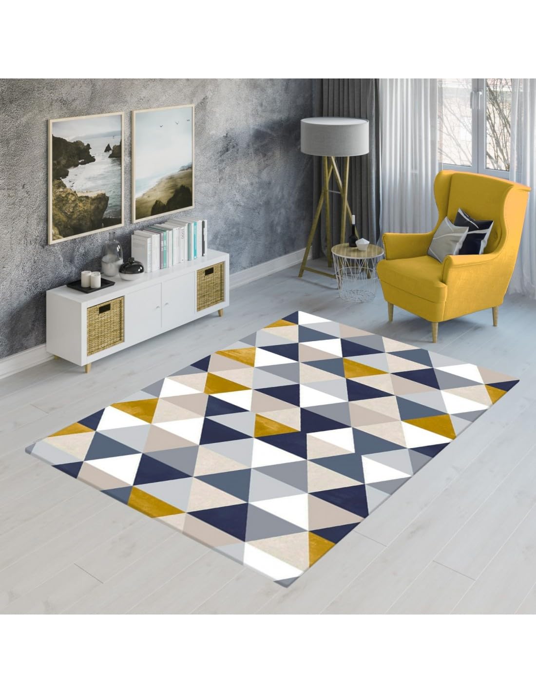 MANI TEXTILE TPS_TREN_TRIAN_120 Tappeto, Poliestere, Blu, Giallo, X_180_cm